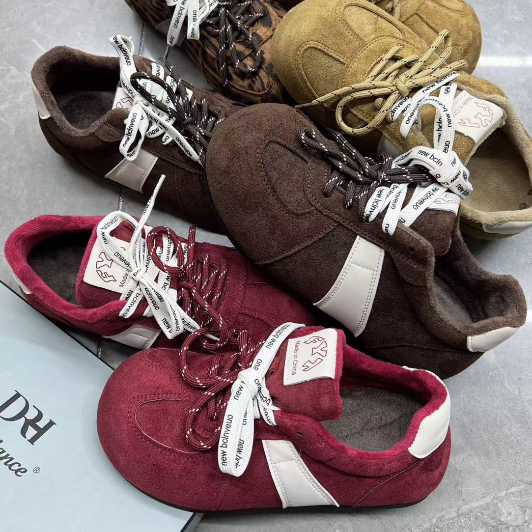 增高德训鞋加绒板鞋秋季时尚休闲鞋红色鞋子女鞋复古ol冬季