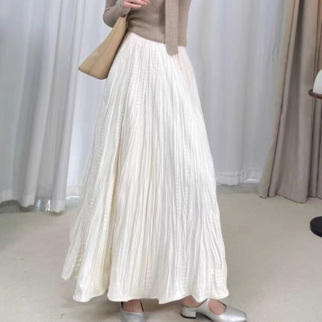 丝绒褶皱半身裙2025秋冬季新款高腰显瘦肌理感a字长裙