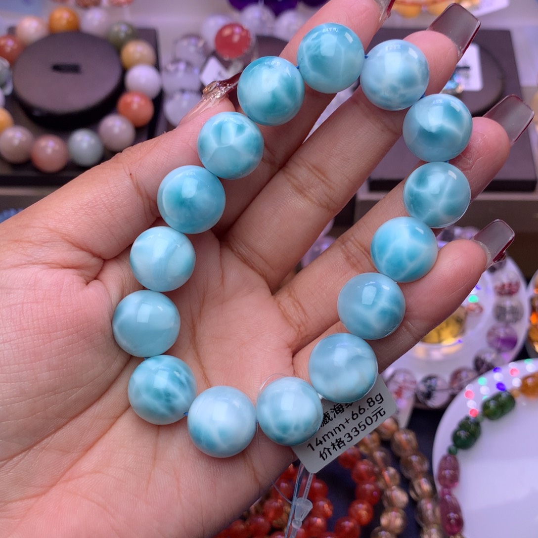 针钠钙石（海纹石）手链未镶嵌天***！手链