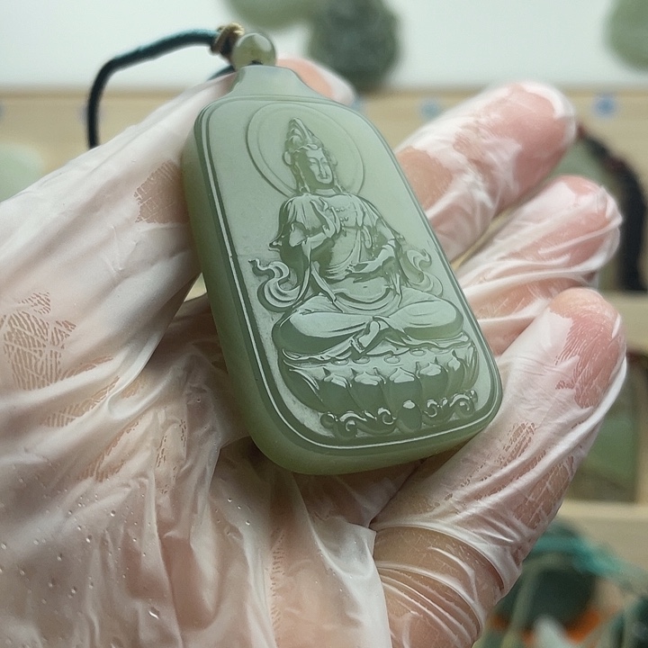 《***》双面雕山水坐莲观音吊坠