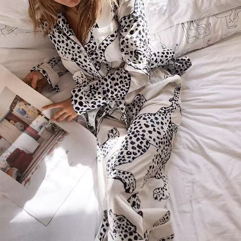 1583#奢华白色美洲豹纯棉高级感时尚可外穿家居服套装