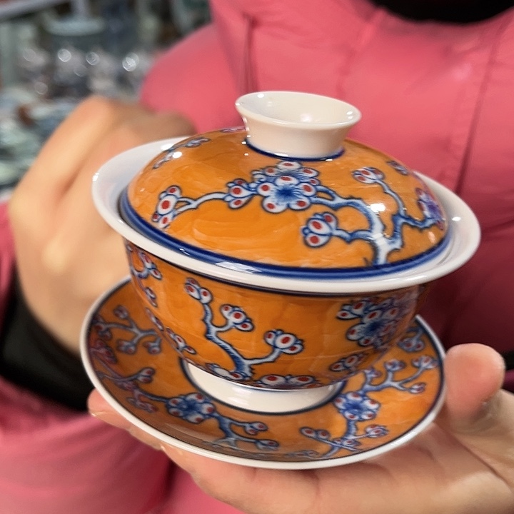 瓷片/////景德镇陶瓷盖碗。红。