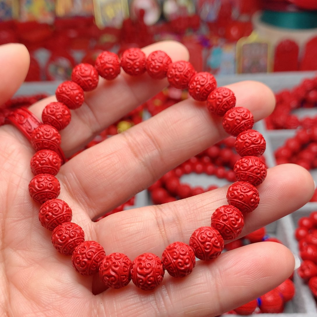 天然辰砂工艺品朱砂回纹珠手串