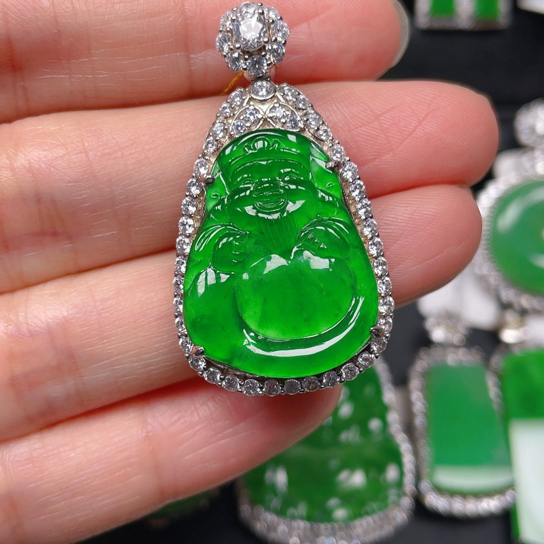 吊坠(不含链)银S925镶嵌翡翠吊坠