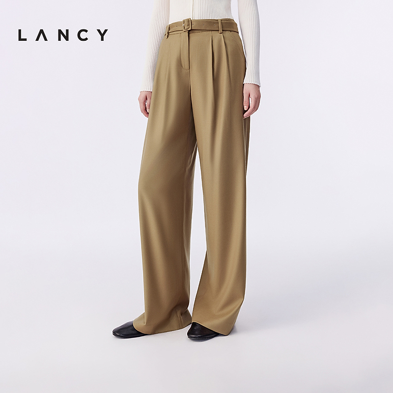 【羊毛羊绒】LANCY/朗姿2025冬新款气质直筒阔腿西装裤女通勤长裤