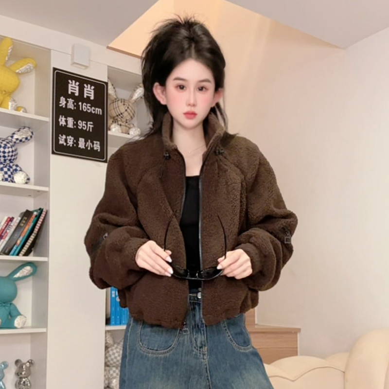 加绒羊羔毛冬季外套女2025年新款休闲时尚宽松保暖毛毛上衣