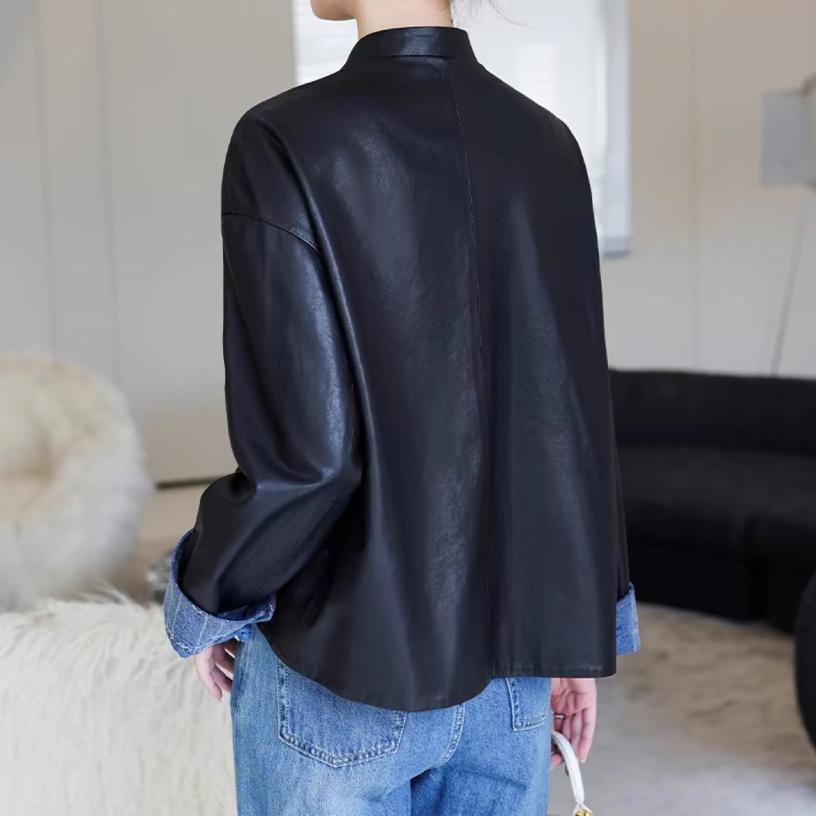 新款短款修身显瘦女士绵羊皮风衣春秋季时髦单品