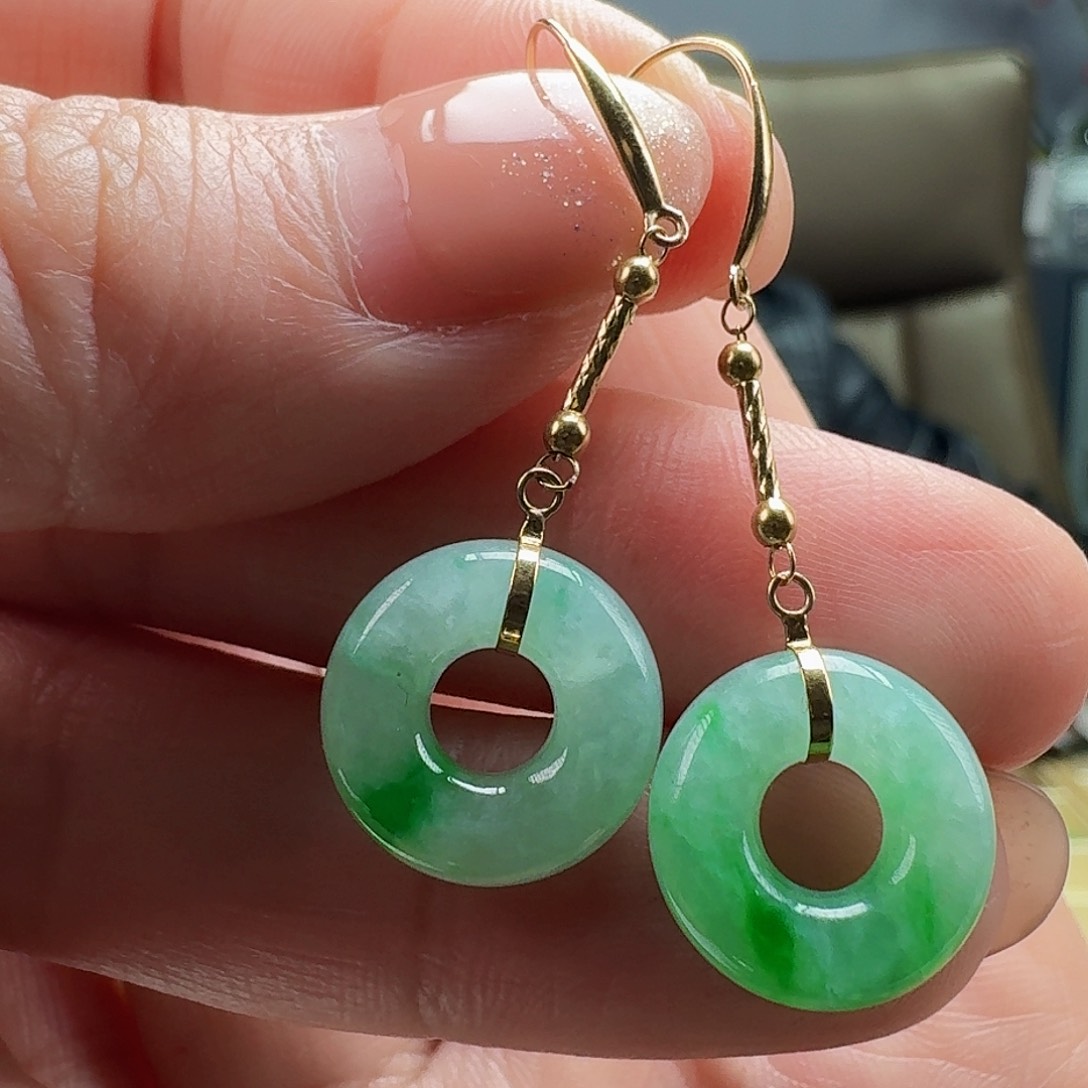 翡翠耳饰18K金镶嵌天然