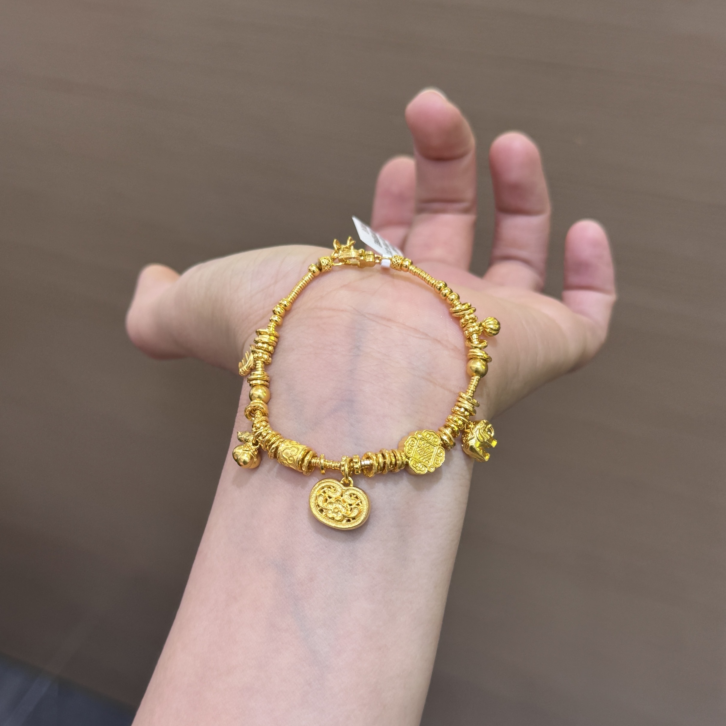 【菠萝珠宝】足金999 古法吉象有钱花好事发生手链  净金重：26.50克