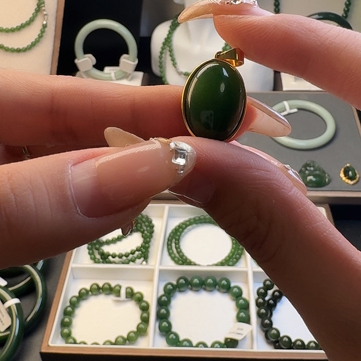 和田玉（碧玉）银S925镶嵌颈饰