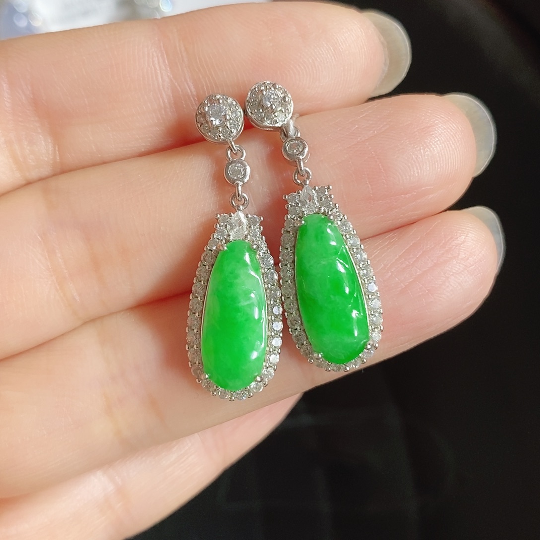 翡翠银S925镶嵌耳饰