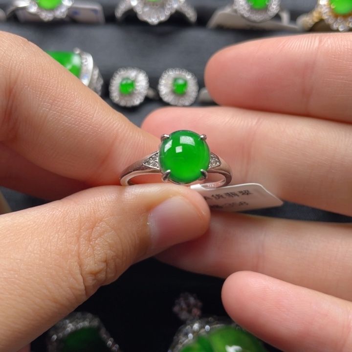 翡翠戒指银S925镶嵌戒指