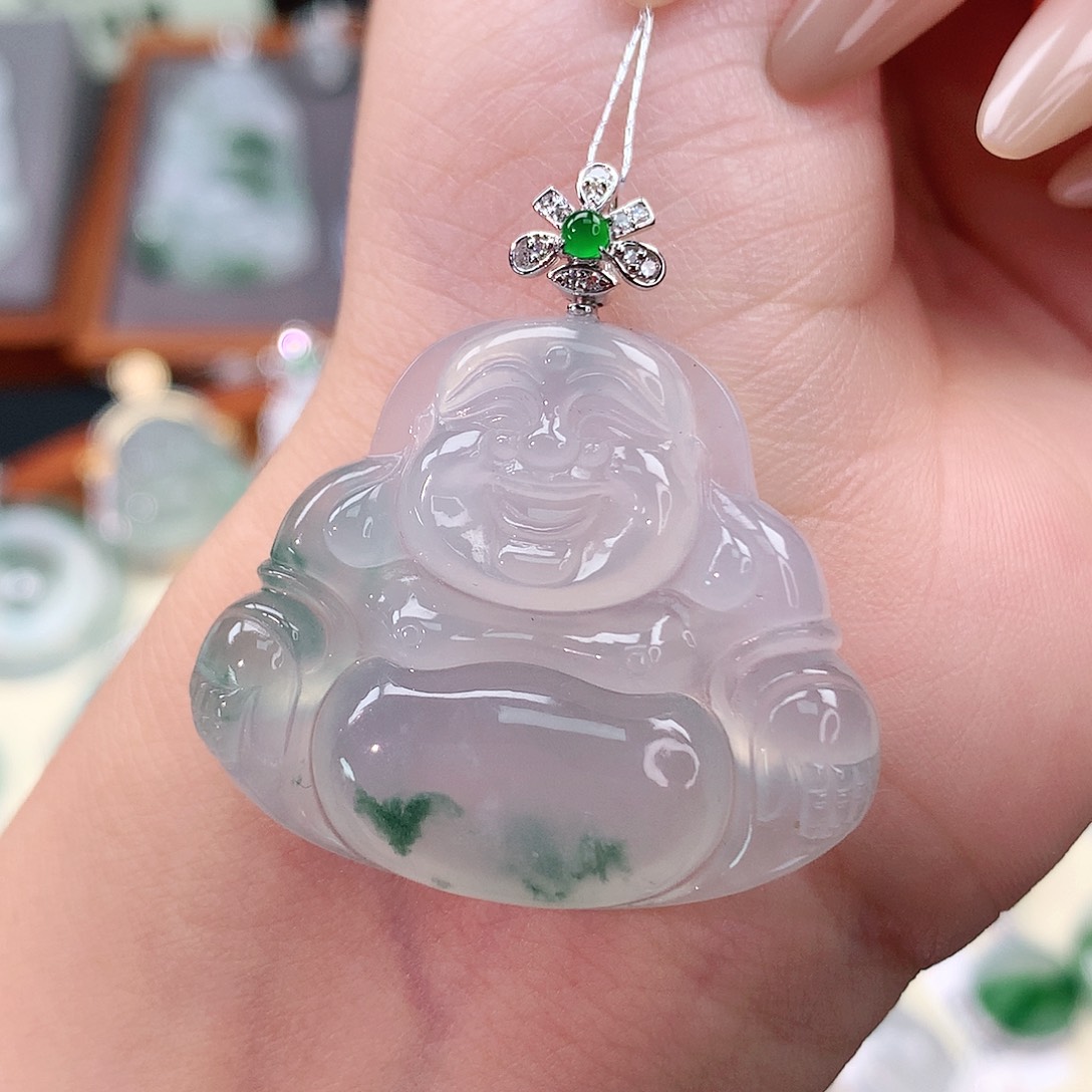 翡翠18K金镶嵌颈饰佛公