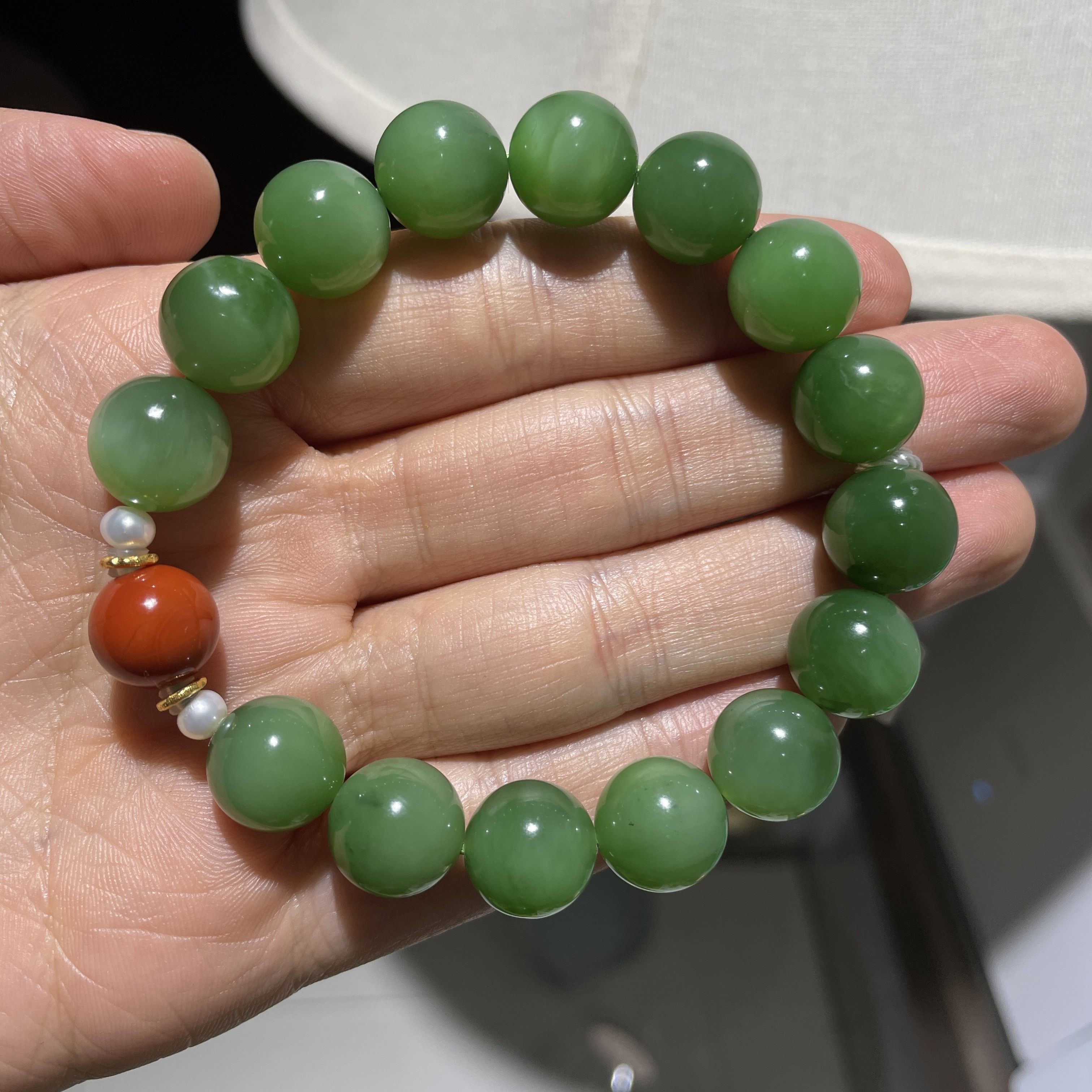 俄罗斯老坑料满绿阳绿手串