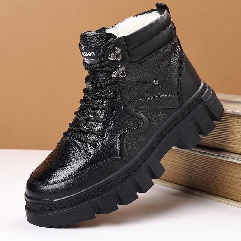 头层牛皮英伦风潮流增高车缝线休闲休闲风中帮马丁靴圆头韩版