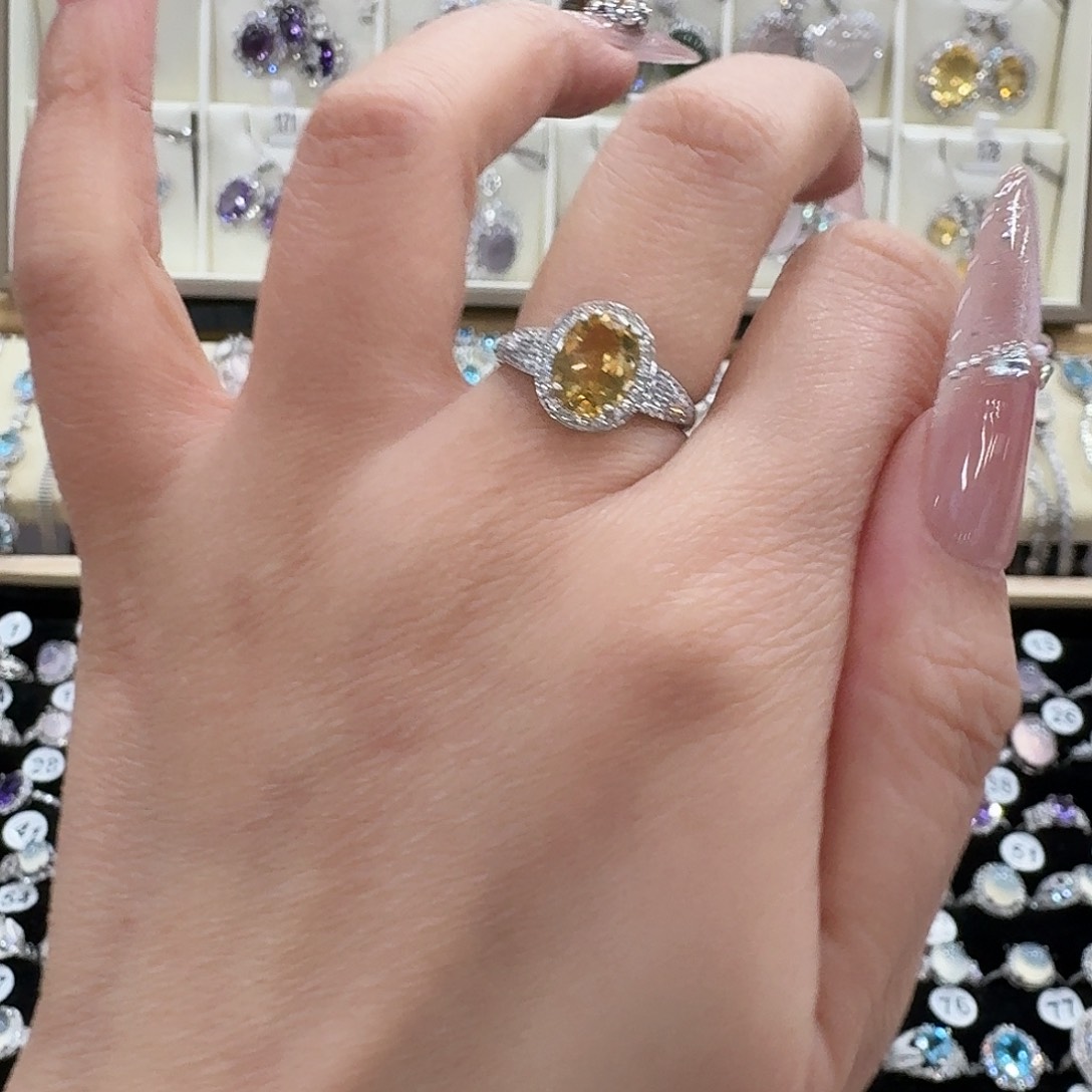 绮***姥戒指银S925镶嵌黄晶