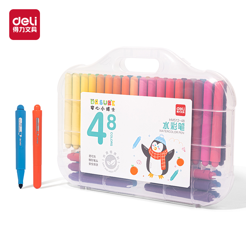 得力48色PP盒装安心小博士粗圆杆食品级水彩笔（微瑕）