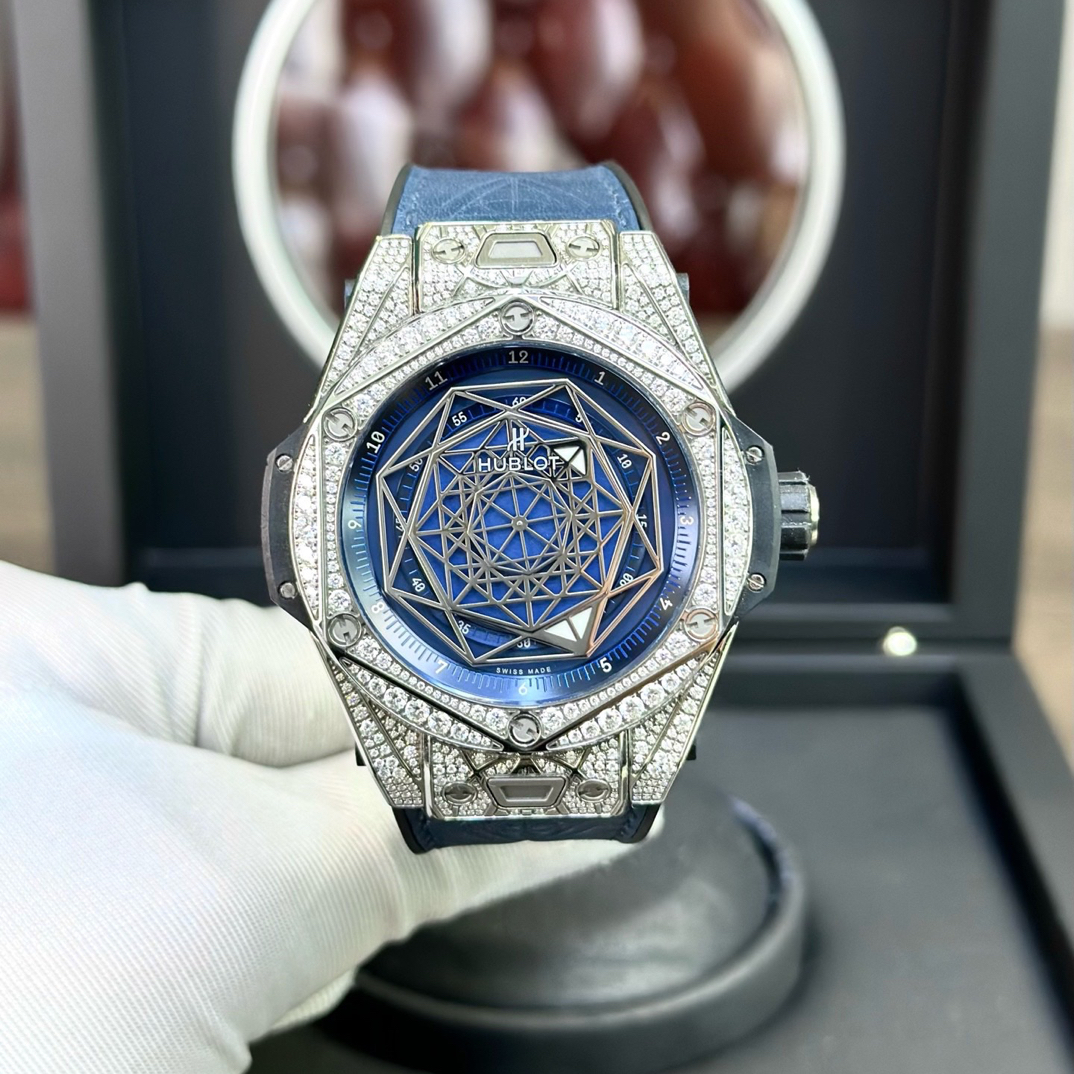 99新 Hublot/宇舶表 415/大爆炸45/刺青原钻蓝盘/皮带/全套