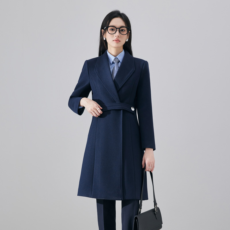 毛呢西装外套女秋冬气质通勤职业正装黑色防风加厚保暖风衣中长款