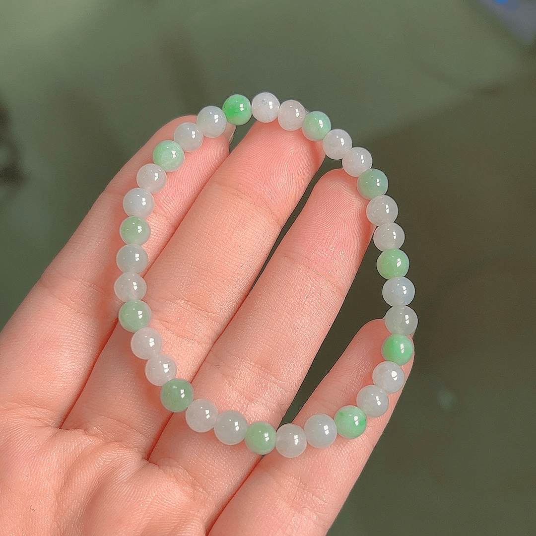 天然正品缅甸A货翡翠手串女渐变双色白色绿马卡龙手链百搭玉手串