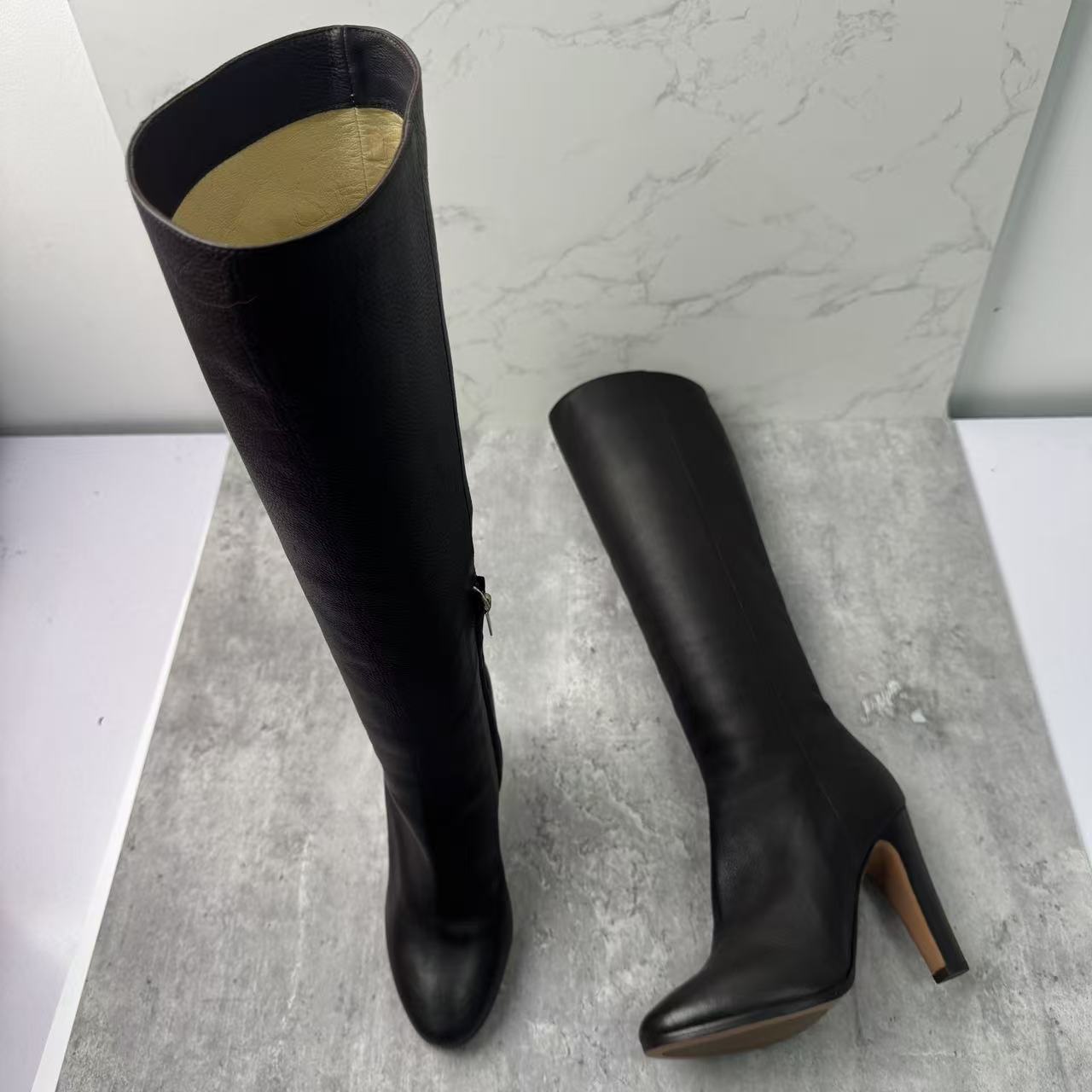 99新 JIMMY CHOO/吉米周 35码/仔仔/深棕色荔枝纹高跟长筒靴 1668