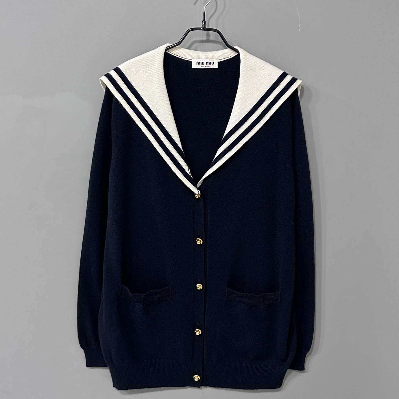 99新 MIU MIU/缪缪 海军领羊绒开衫/36码/72360
