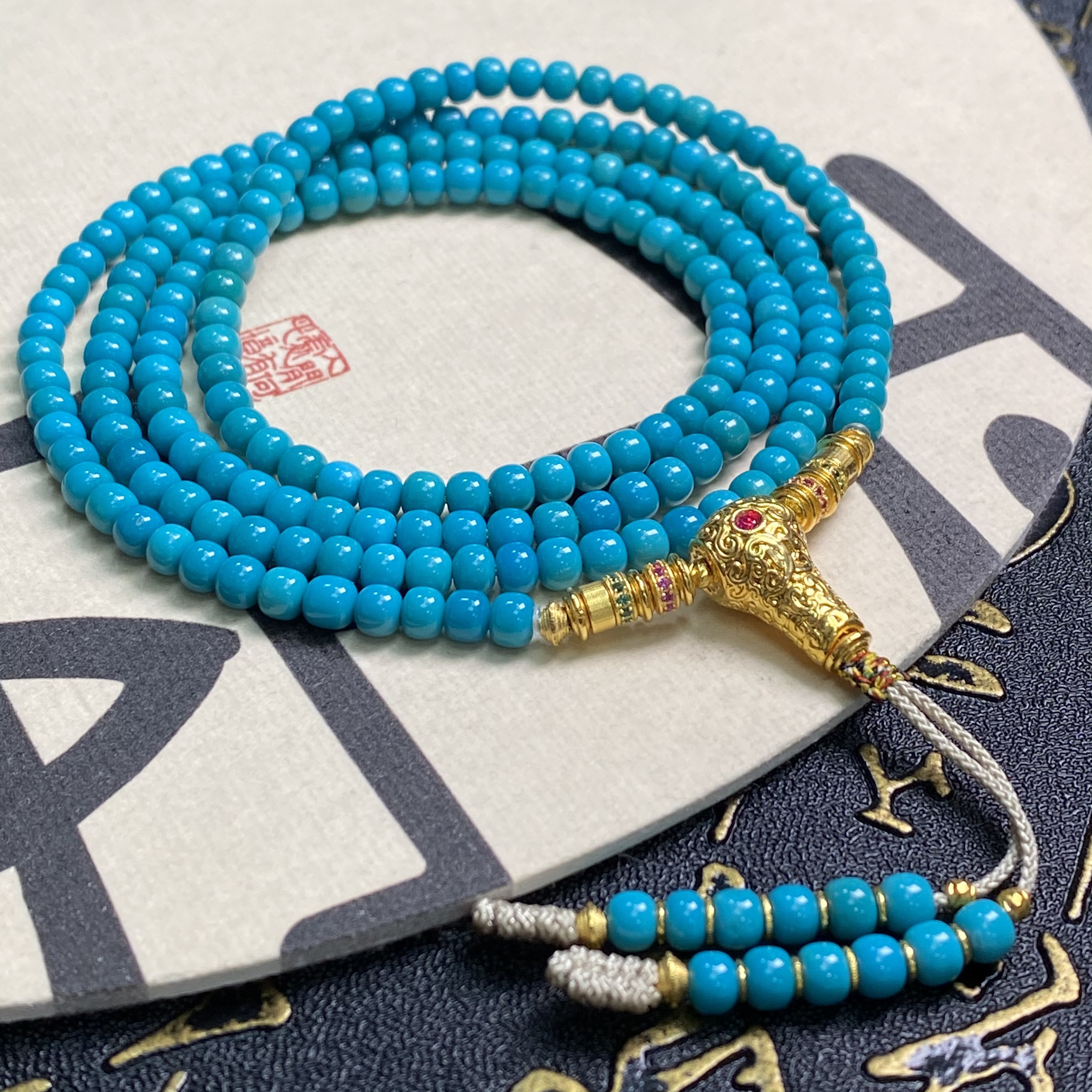 【珺笙珠宝】原矿暴蓝绿松石18K金老型项链S10000210005025