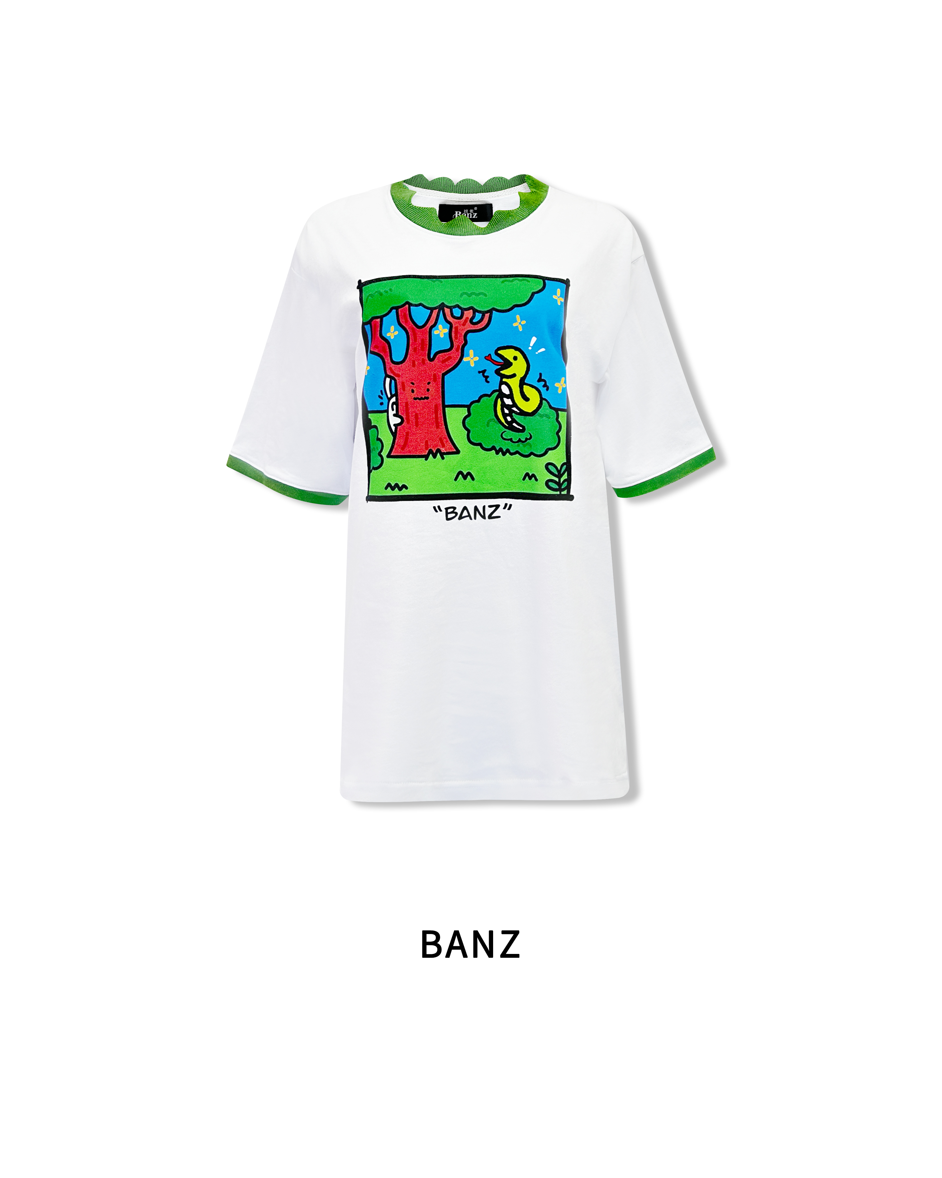 BANZ【班佐】2025春季新款白色涂鸦印花T恤