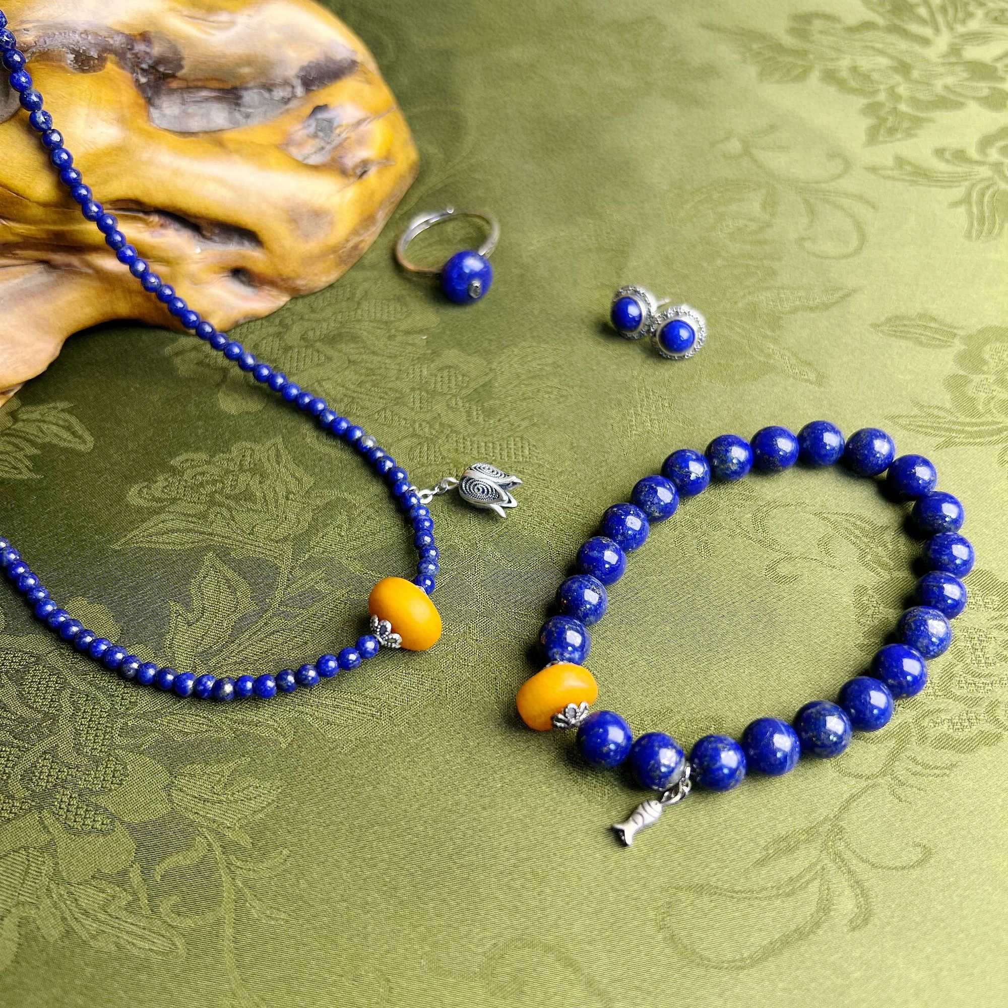 【T007-平步青云】蜜蜡青金石饰品经典大气百搭简约