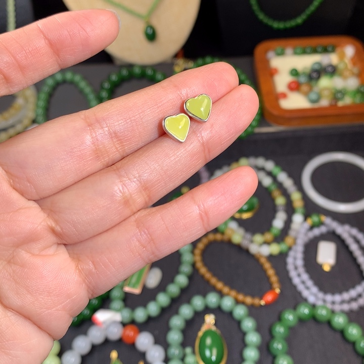 和田玉耳饰银S925镶嵌