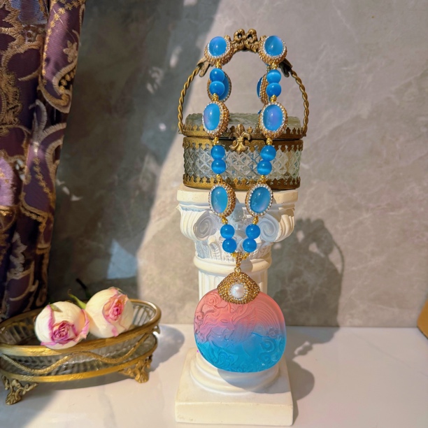 铜合金项链 蓝娜塔斯苏迪系列 满镶颗粒搭配2314手工蓝色轻奢时尚