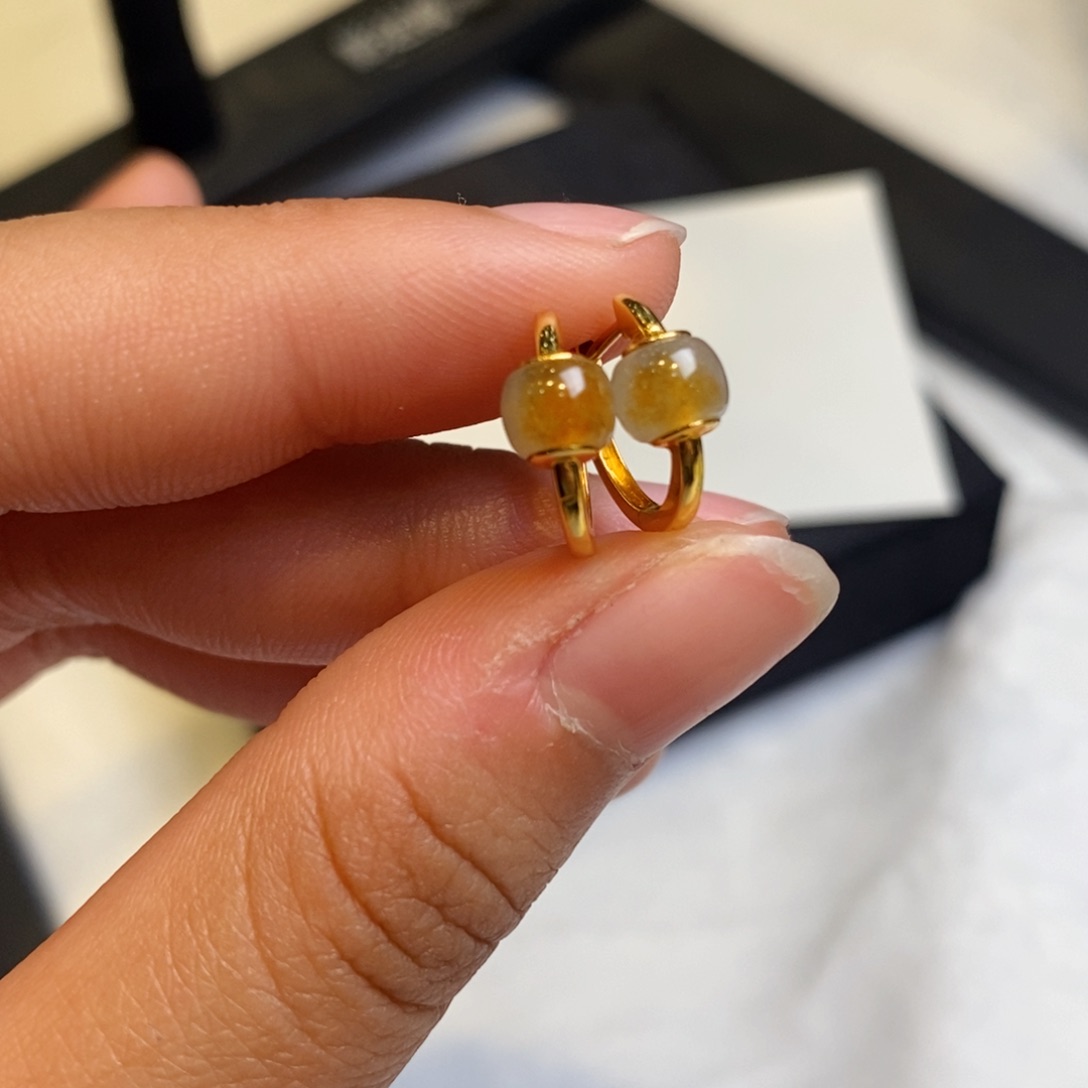 翡翠耳饰18K金镶嵌设计款小米珠小耳包