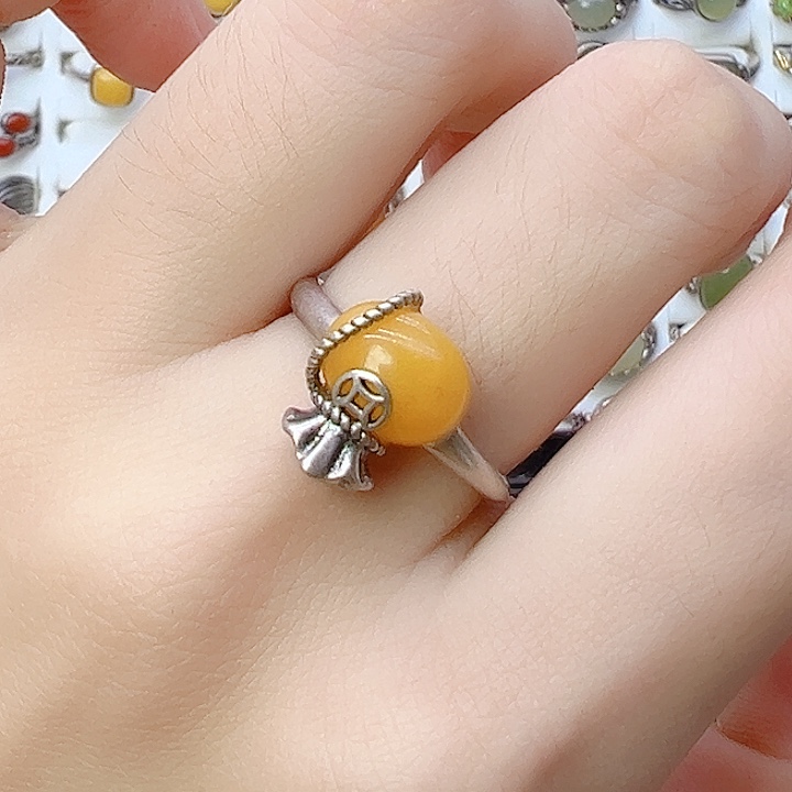 蜜蜡银S925镶嵌戒指