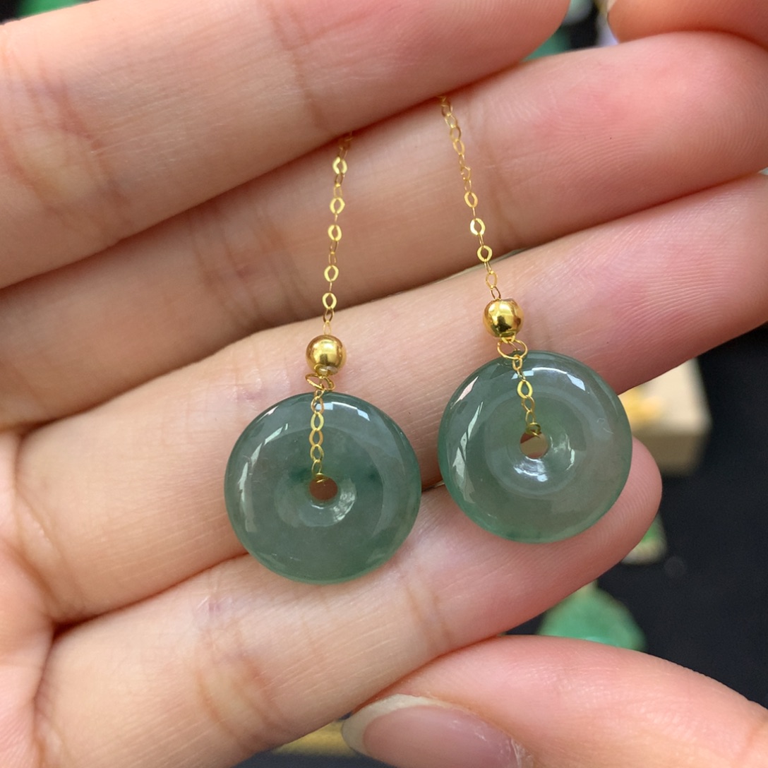 翡翠18K金镶嵌耳饰耳线