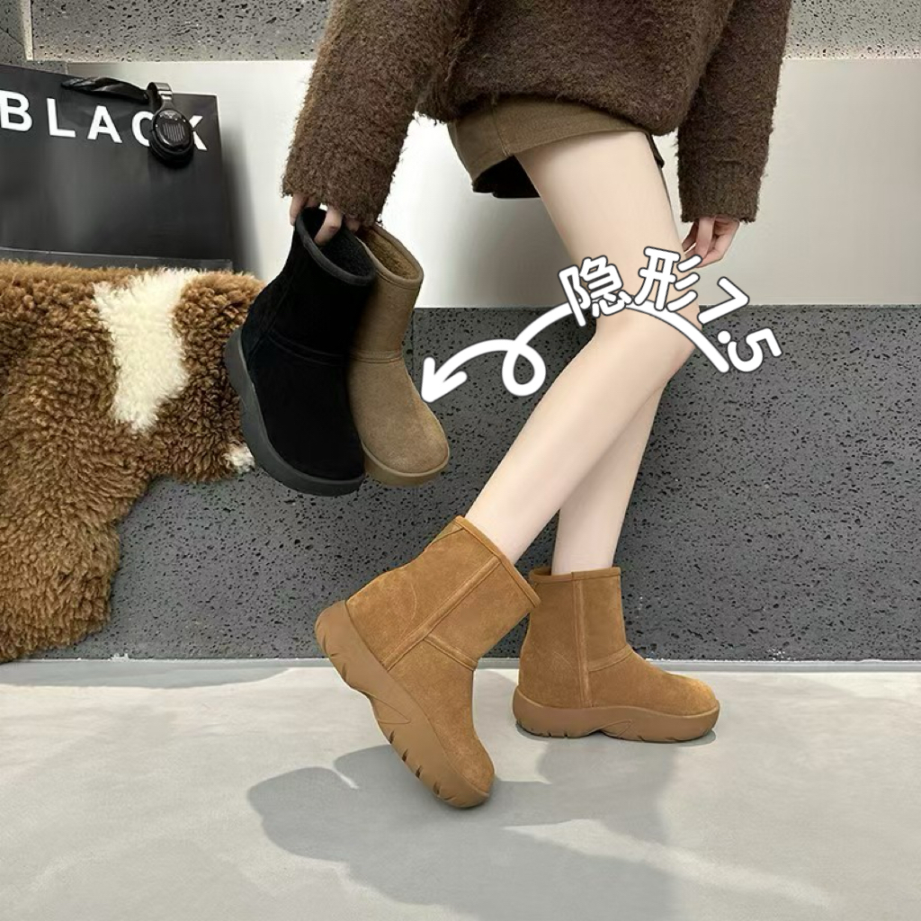 冬季厚底增高雪地靴女加绒加厚保暖中筒棉鞋复古百搭新
