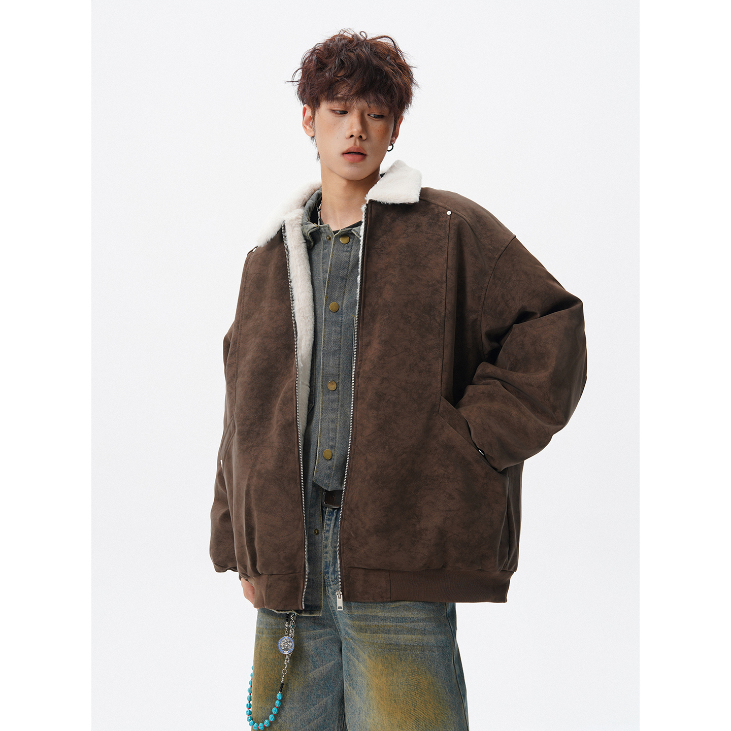 美式复古pu皮棉衣男2025冬季新款宽松潮牌加厚保暖翻领棉服外套