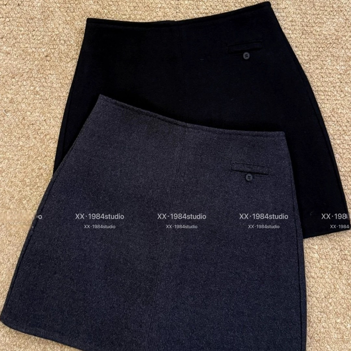 高腰显瘦毛呢A字半身裙女秋冬加厚百搭韩系设计感短裙