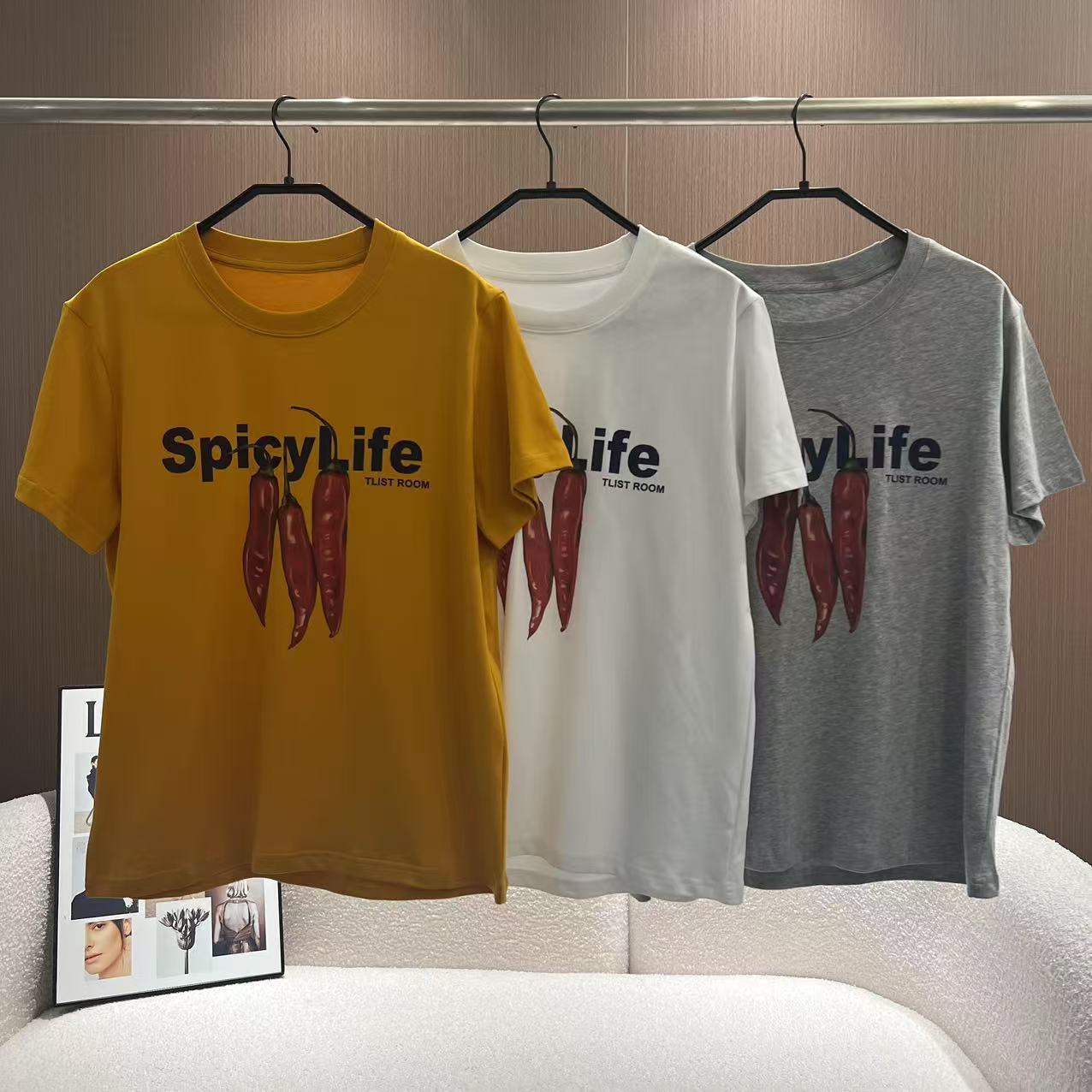 【辣椒T】100%棉～新款韩系红辣椒字母印花洋气显瘦短袖T恤上衣