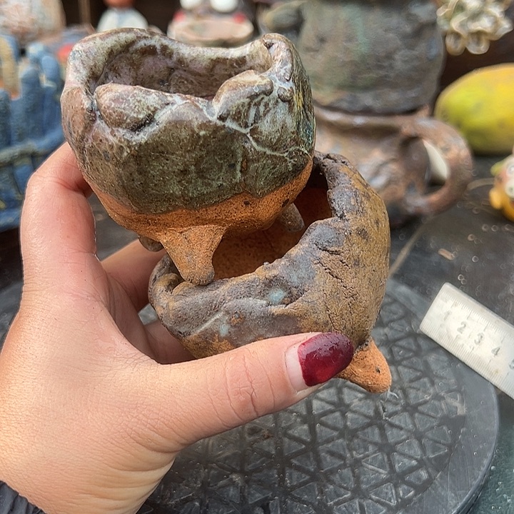 两个福利手工粗陶高温花盆