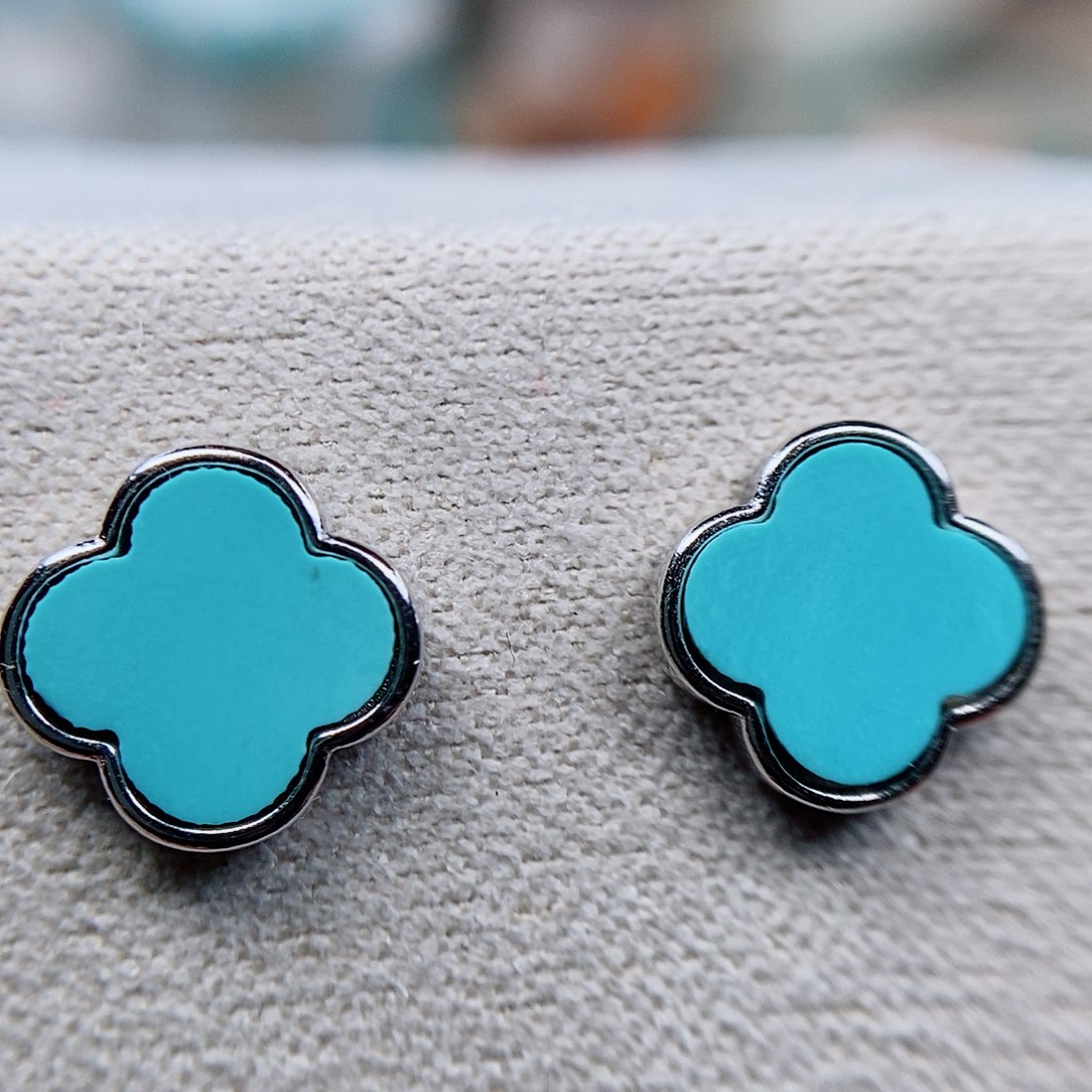 绿松石耳钉银S925镶嵌