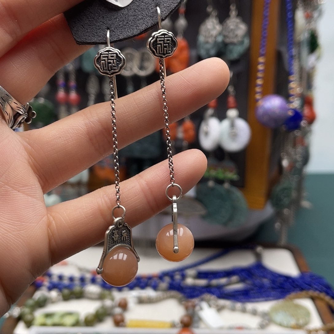 查罗石耳钉银S925镶嵌饰品