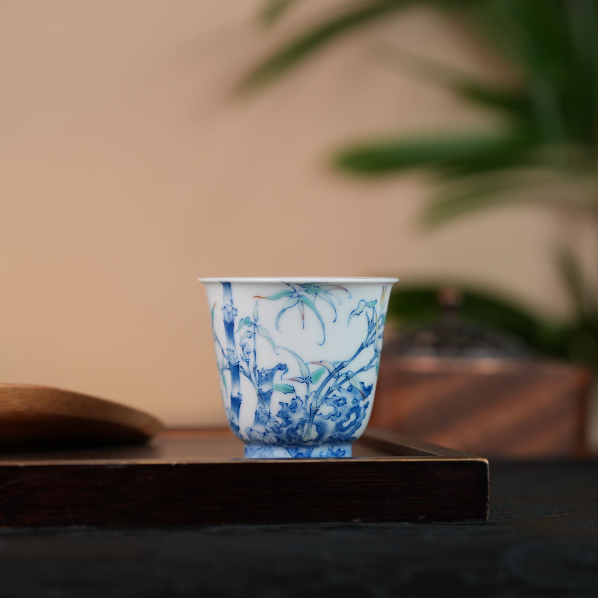 一儒堂青花加彩竹子铃铛杯主人杯茶杯