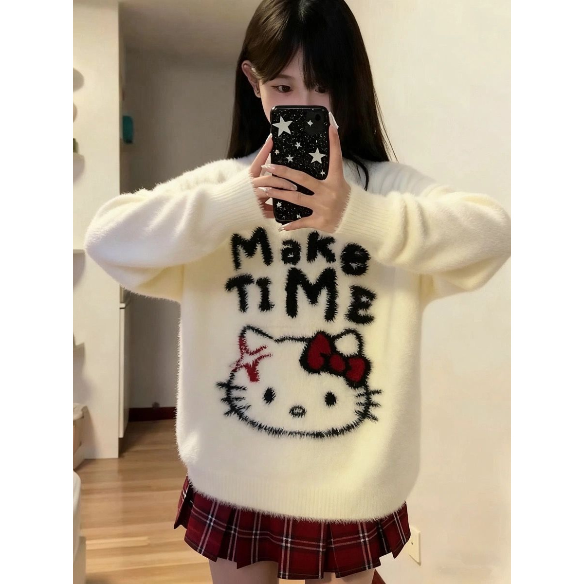 芝士~白色毛衣女秋冬宽松慵懒风加厚针织衫保暖上衣