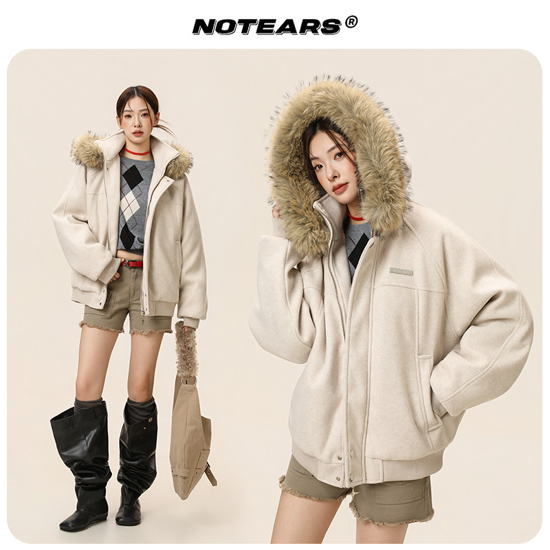 【座山雕毛领连帽】休闲拼接秋冬棉服保暖情侣款上衣外套M015