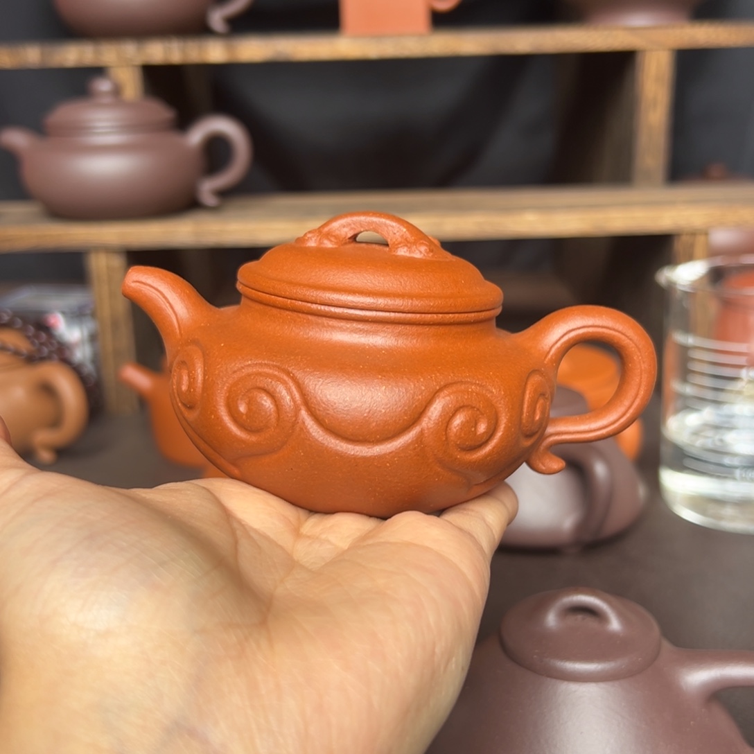 ༺***༻紫砂茶壶红降坡仿古如意150毫升