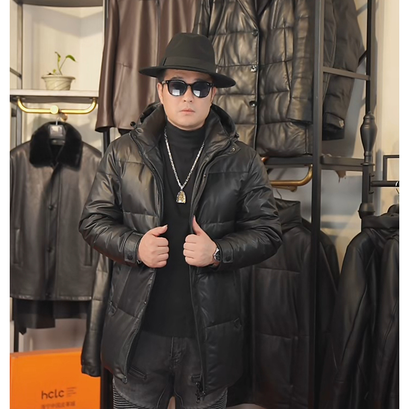 男士冬款头层牛皮羽绒服连帽加厚外套休闲皮衣男款爆款2025新款