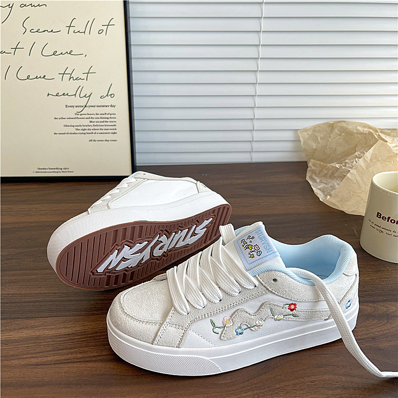 易少年 小清新小花板鞋女ins潮2025冬季新款帆布鞋百搭运动休闲鞋