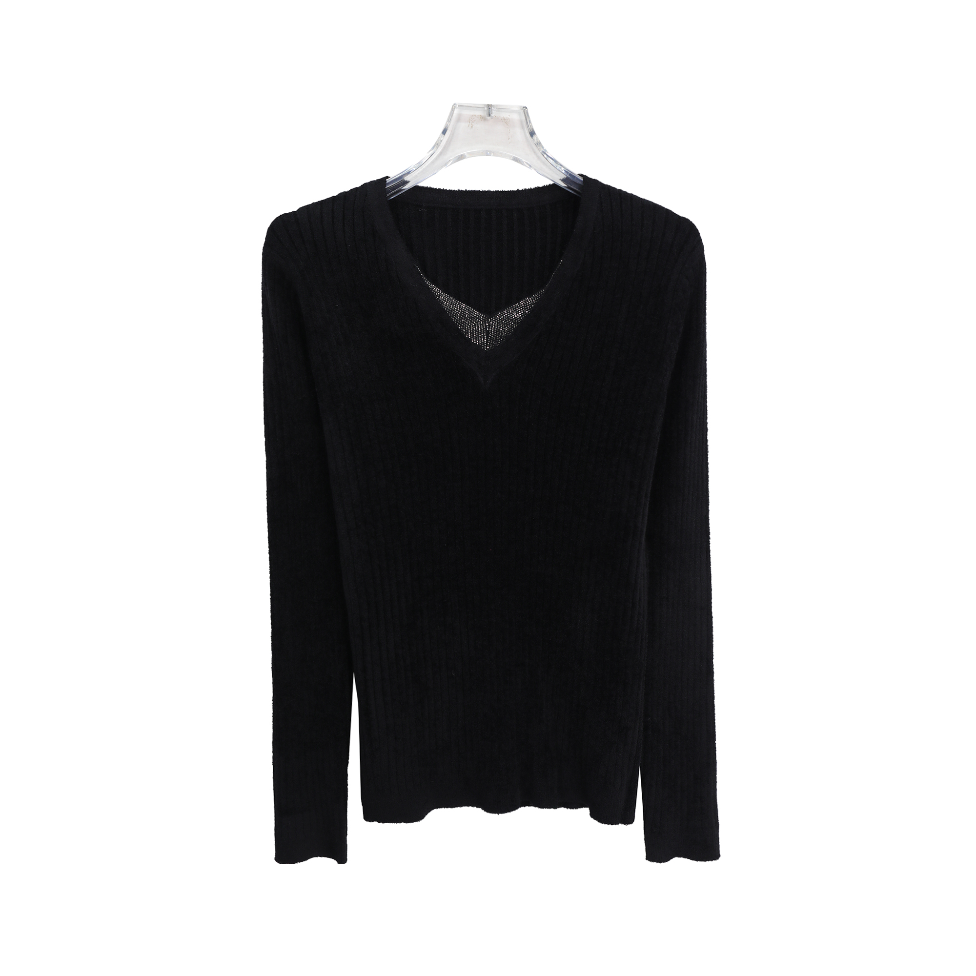 纯色百搭高级感V领软糯烫钻针织衫X27340