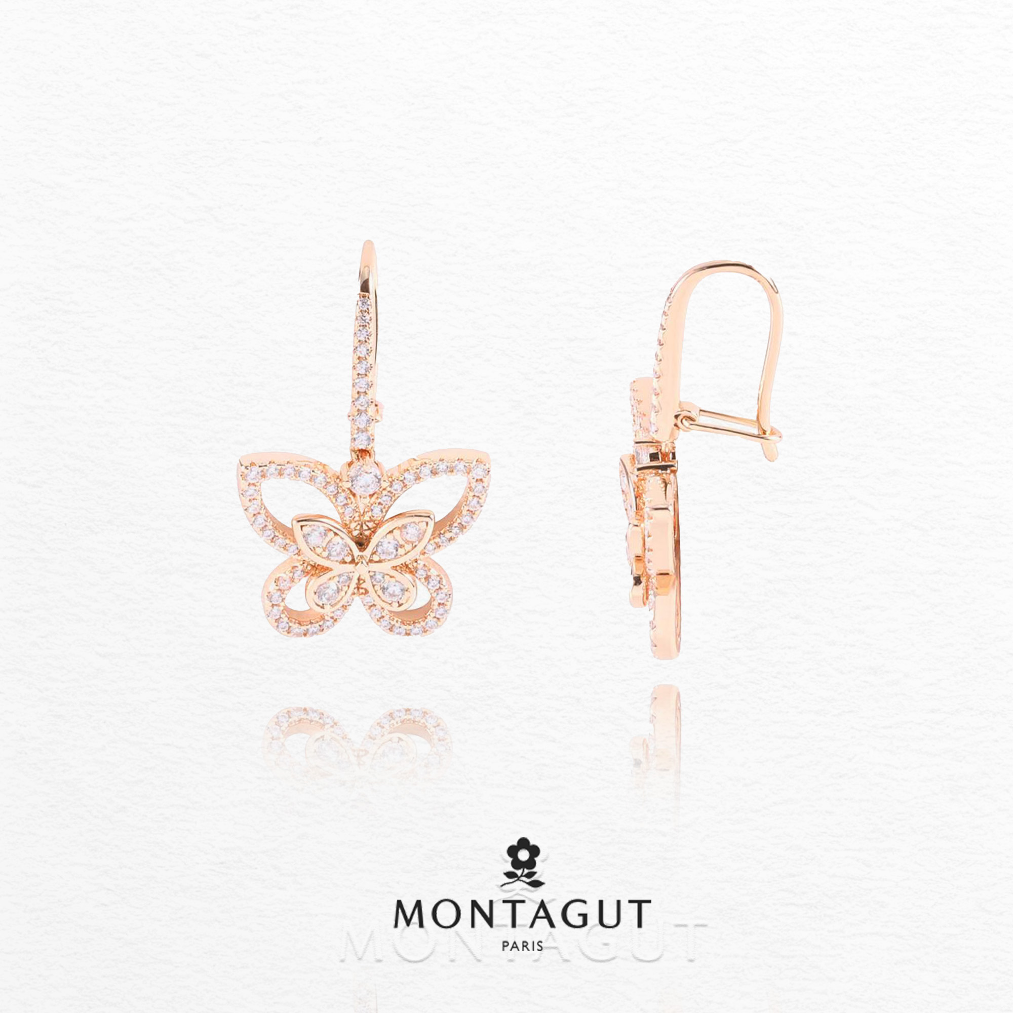 铜合金锆石耳饰 法国梦特娇轻奢系列钻翼蝶影耳坠【3956】JJ