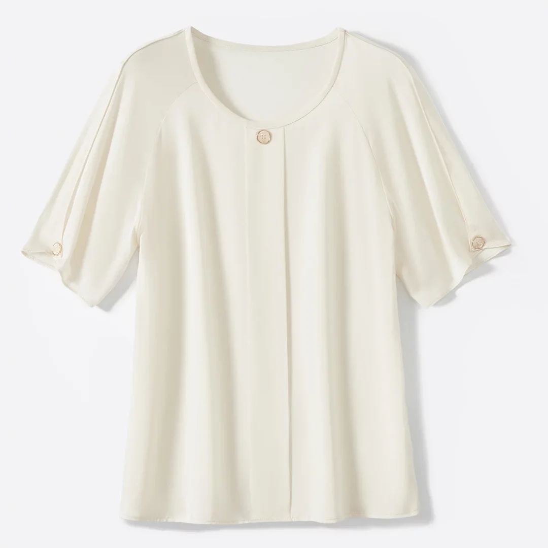 丝滑透气缎面桑蚕丝短袖t恤女式宽松纯色圆领小衫2532